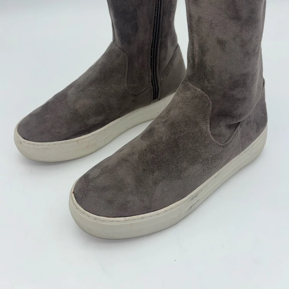 J SLIDES Grey Sneaker Boot Over the Knee Boot Shoe Faux Suede‎ Tall Platform 7.5